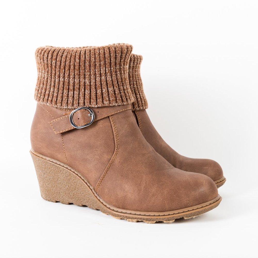 Brown Booties Womens 8W Chelsea Pump Ankle Boots Closed Toe Shoes